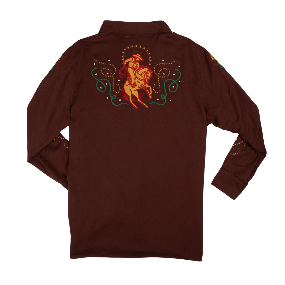 Show Pony Embroidered Western Pearl Snap Long Sleeve Shirt - Electric Brown