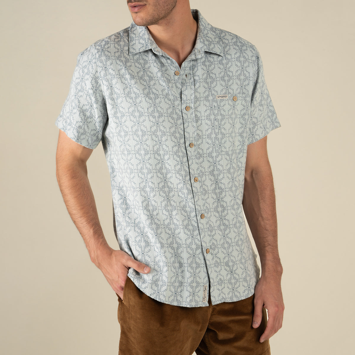 City Slicker Button Up Short Sleeve - Arizola Chevron - Faded Blue
