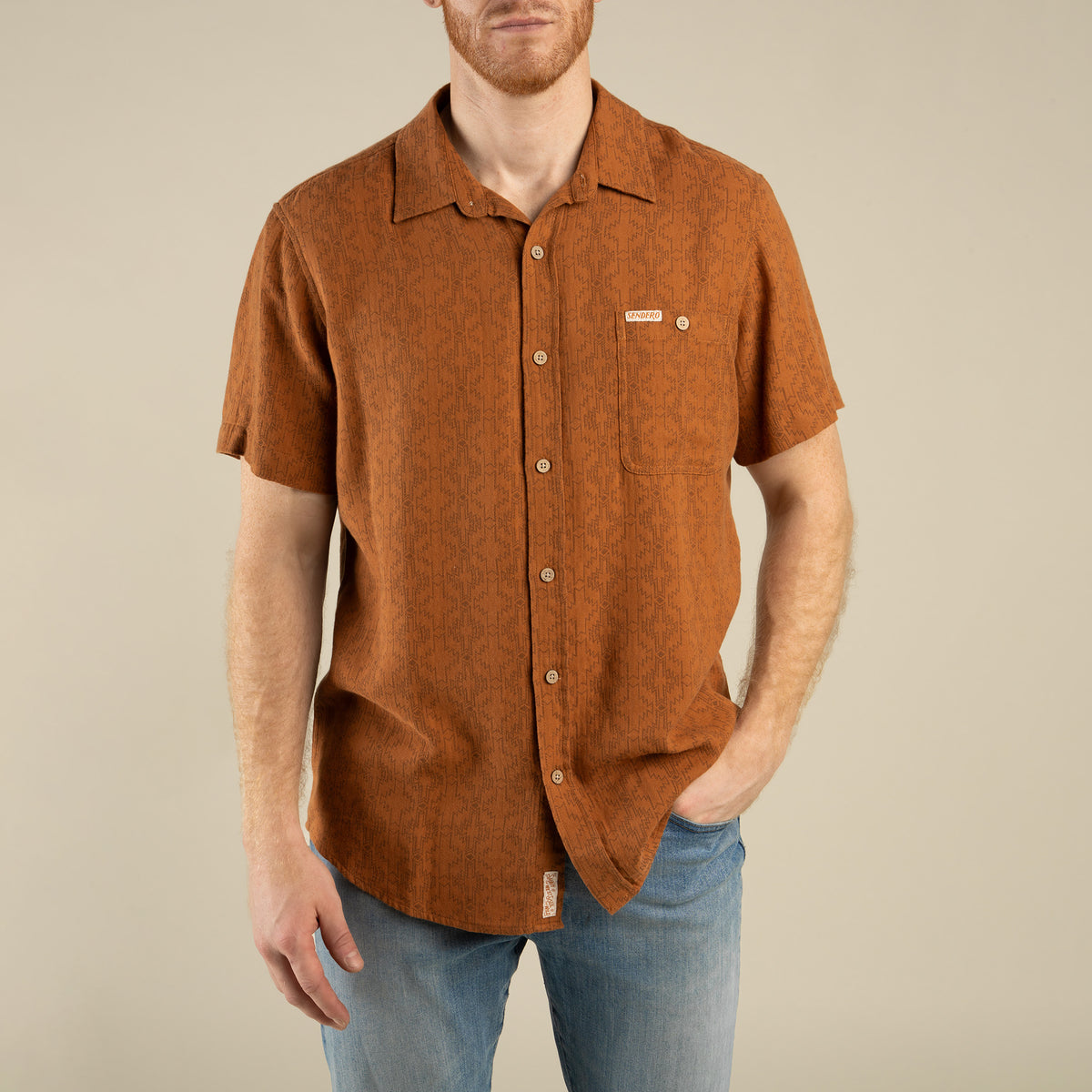 City Slicker Button Up Short Sleeve - Arizola Chevron - Chestnut