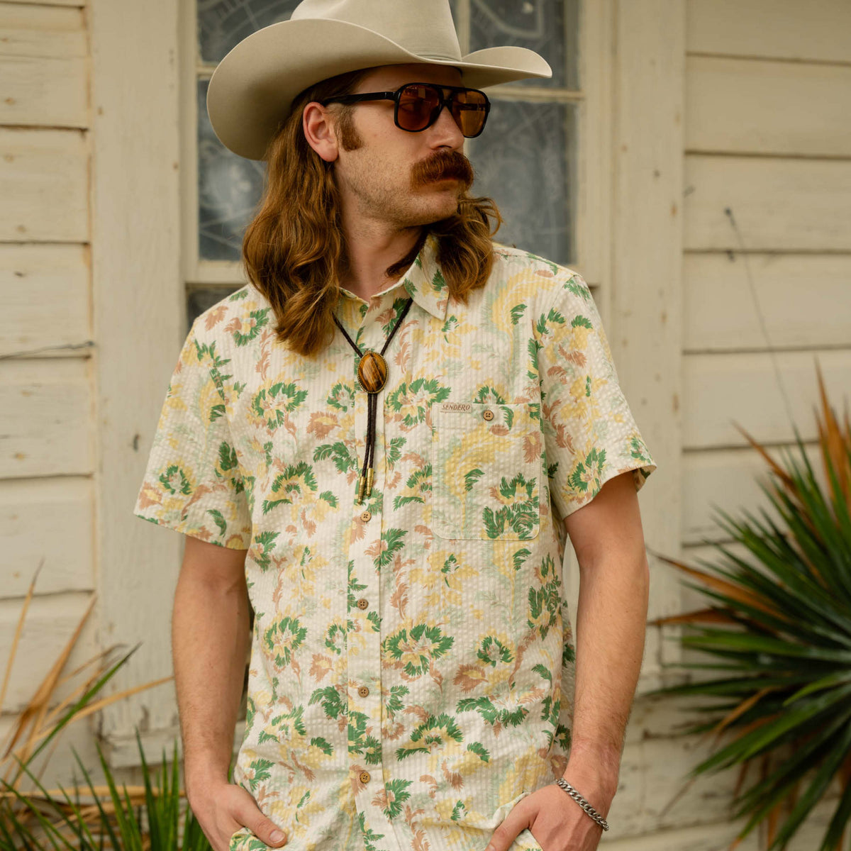 City Slicker Button Up Short Sleeve - Alondra - Cream/Green