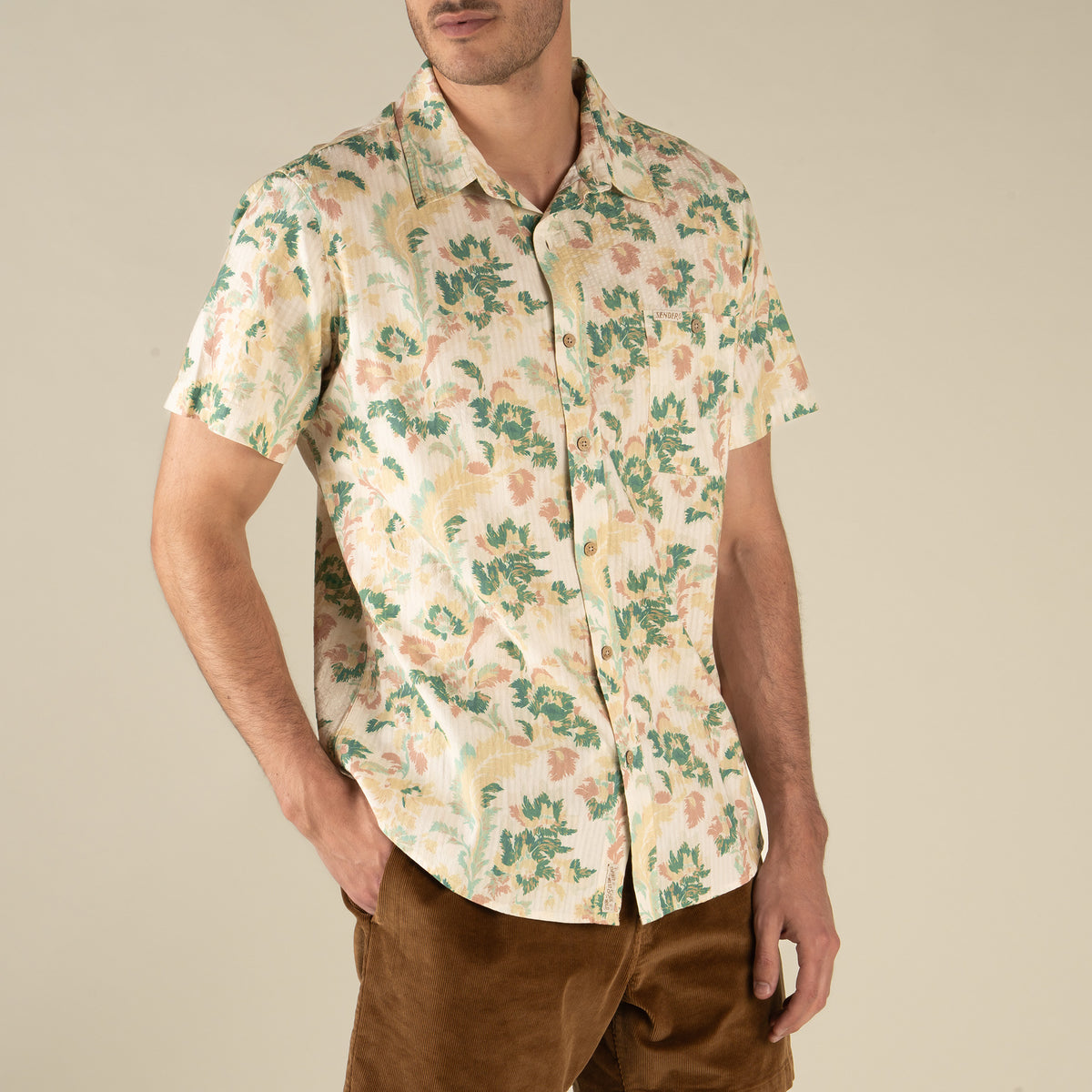 City Slicker Button Up Short Sleeve - Alondra - Cream/Green