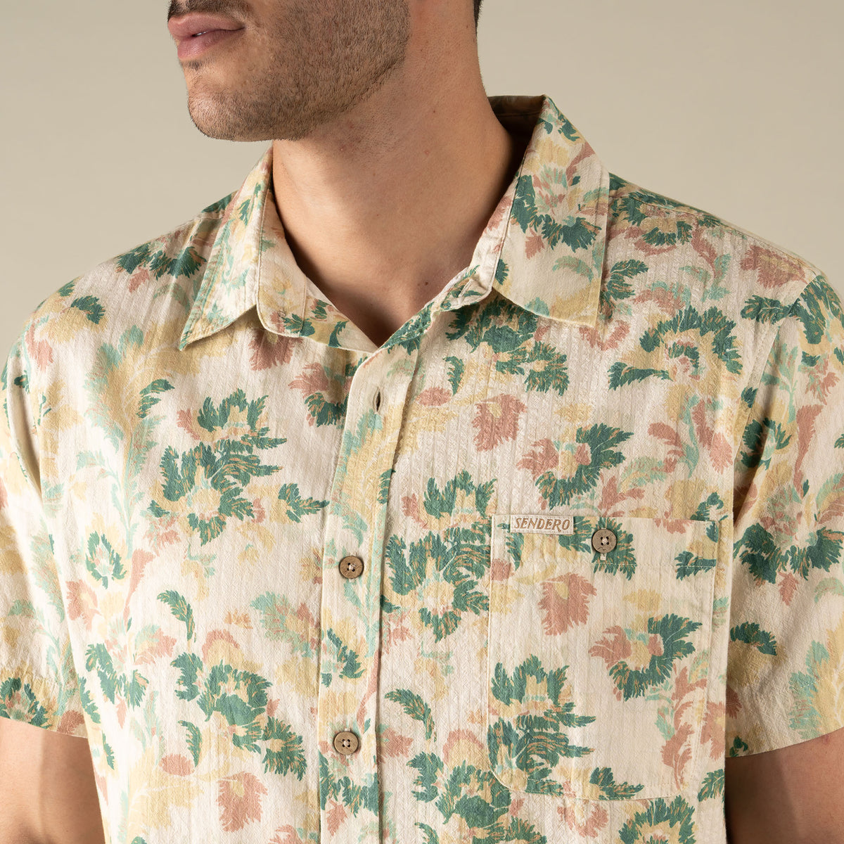 City Slicker Button Up Short Sleeve - Alondra - Cream/Green