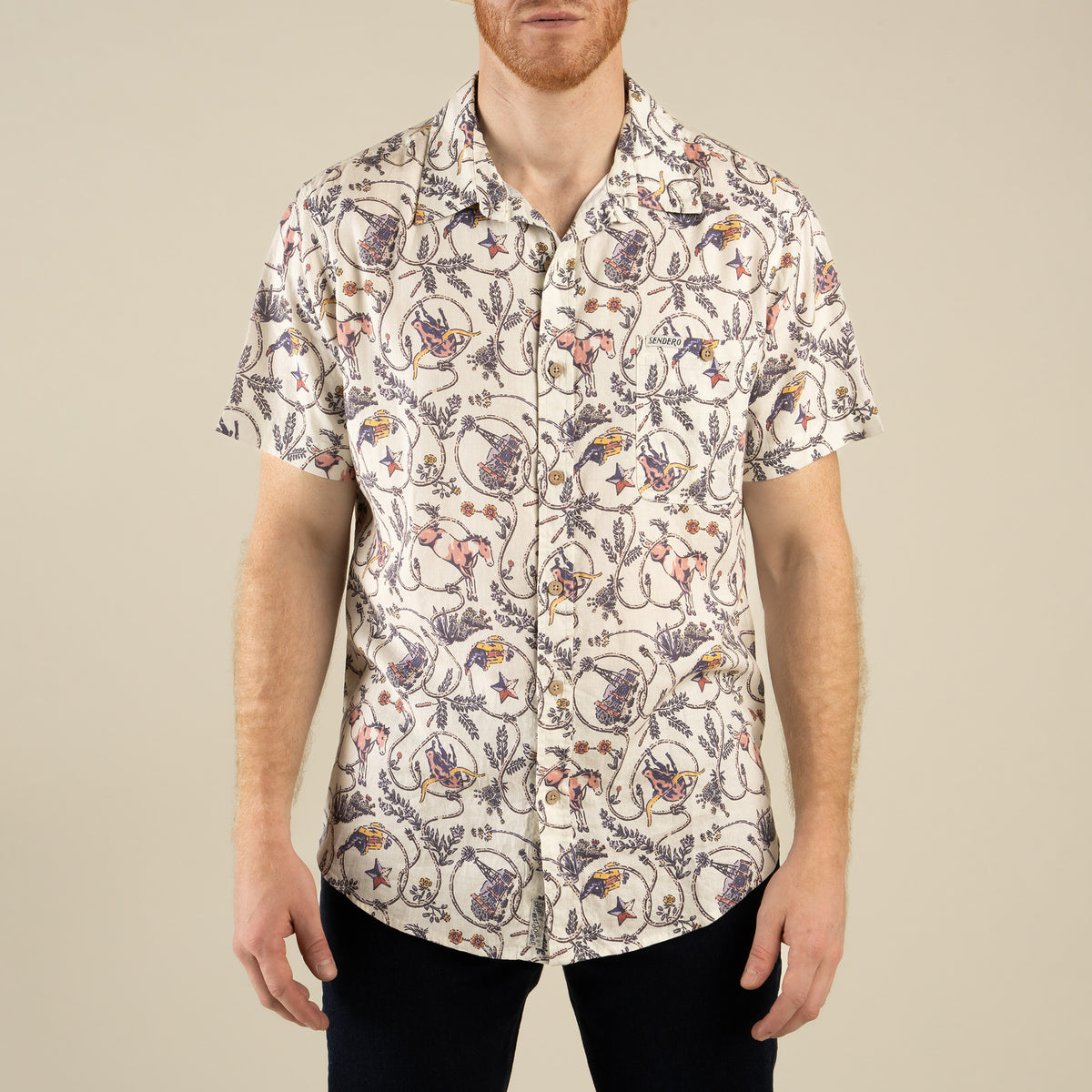 City Slicker Button Up Short Sleeve - High Lonesome - Ivory/Navy