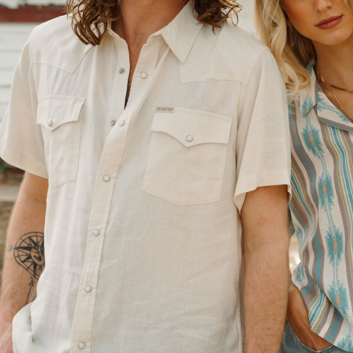 The Wyatt Pearl Snap Short Sleeve Solid Shirt - Antique White