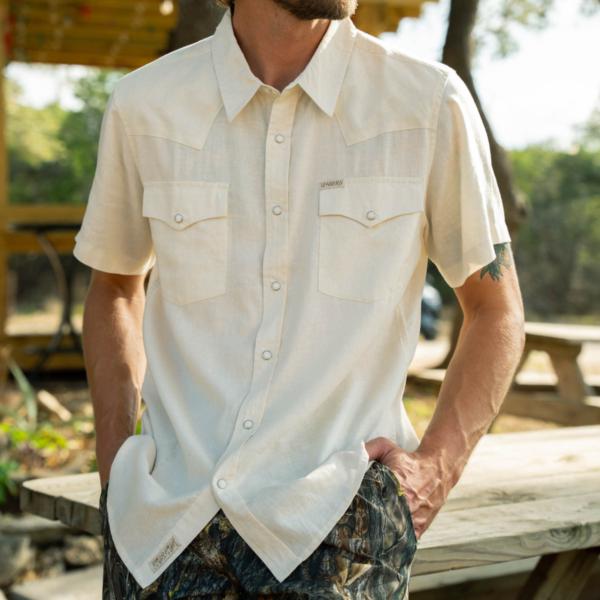 The Wyatt Pearl Snap Short Sleeve Solid Shirt - Antique White