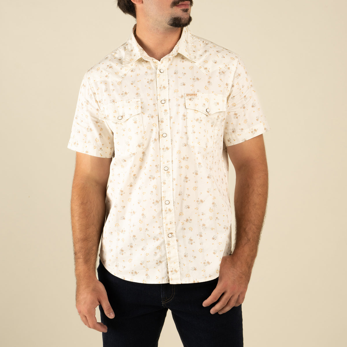 The Wyatt Pearl Snap Short Sleeve Print Shirt - Dustbloom - Antique White