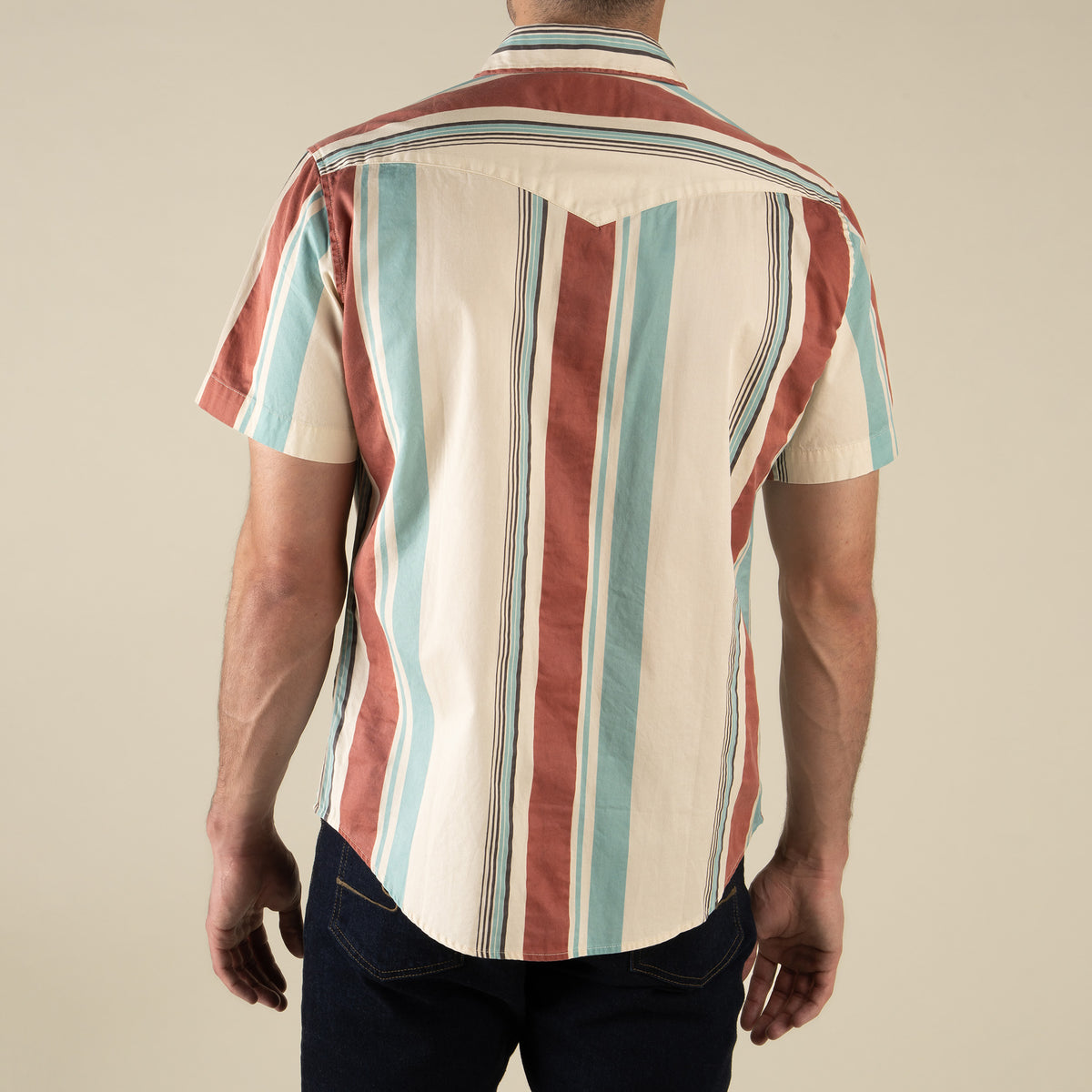The Wyatt Pearl Snap Short Sleeve Print Shirt - Stagecoach Stripe - Red/Blue