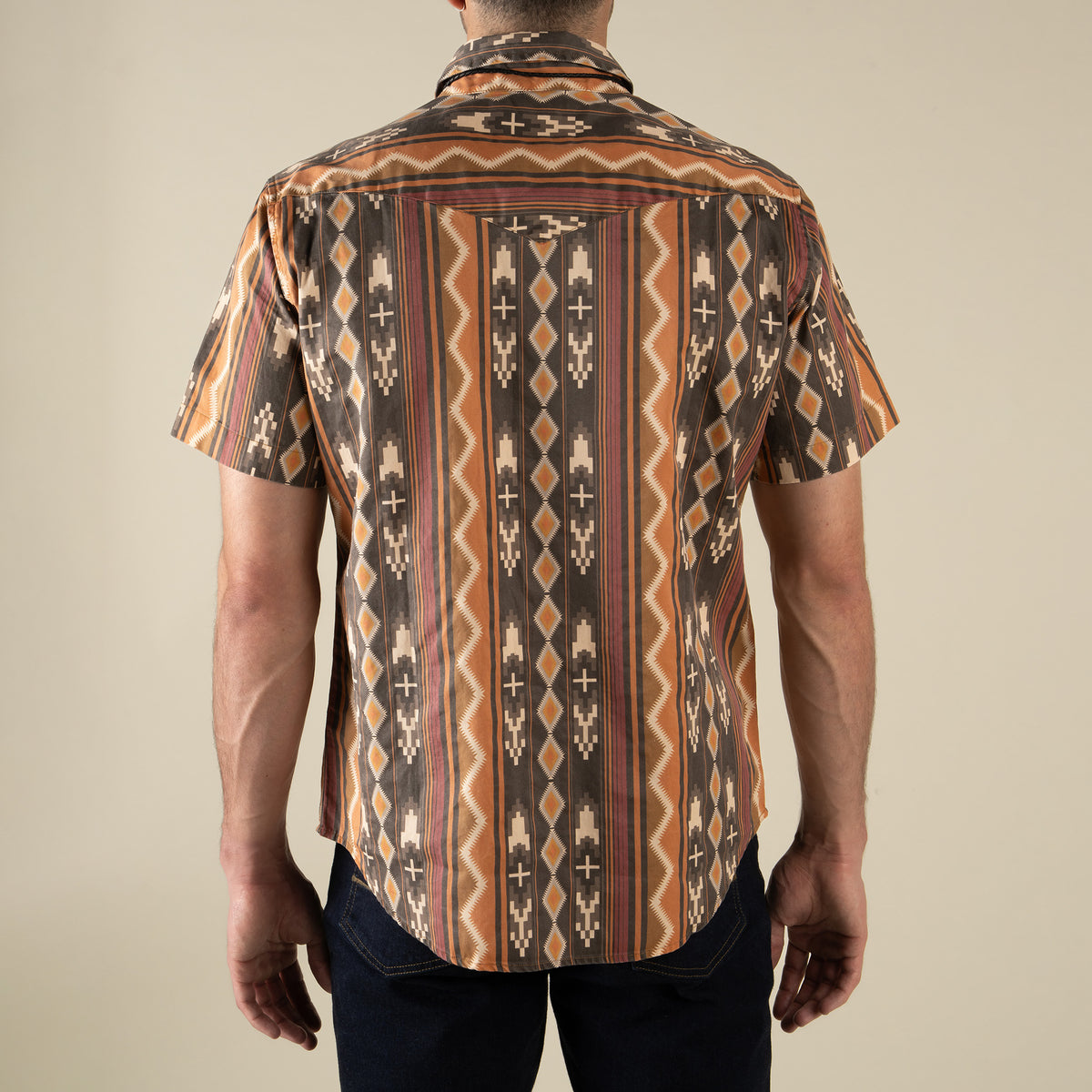The Wyatt Pearl Snap Short Sleeve Print Shirt - Tempe Stripe - Brown/Orange