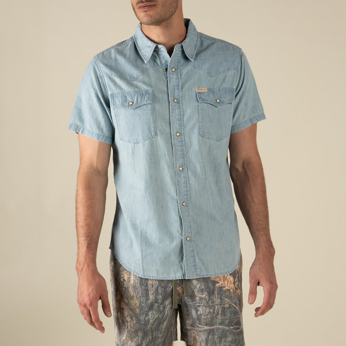 The Wyatt Pearl Snap Short Sleeve Solid Shirt - Washed Indigo Chambray