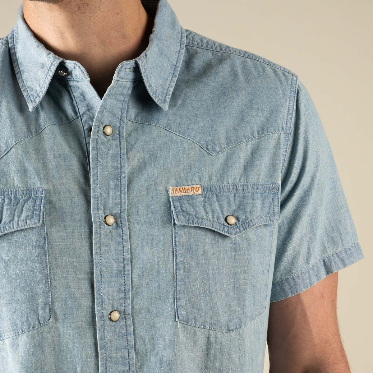 The Wyatt Pearl Snap Short Sleeve Solid Shirt - Washed Indigo Chambray