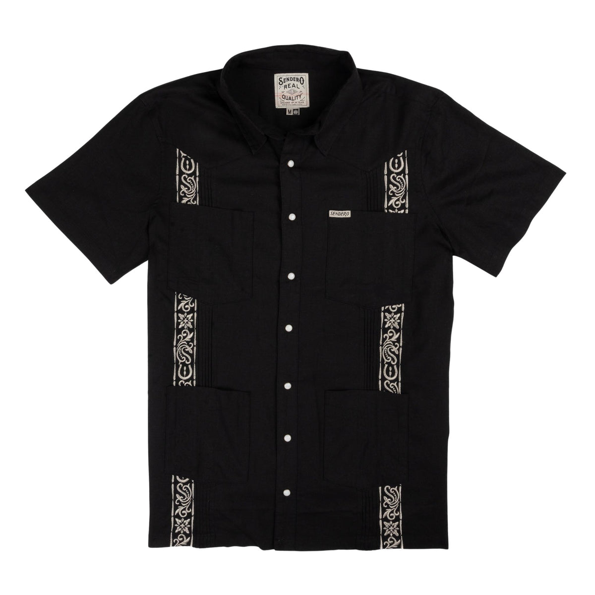 Caballero Guayabera Short Sleeve Shirt - Black