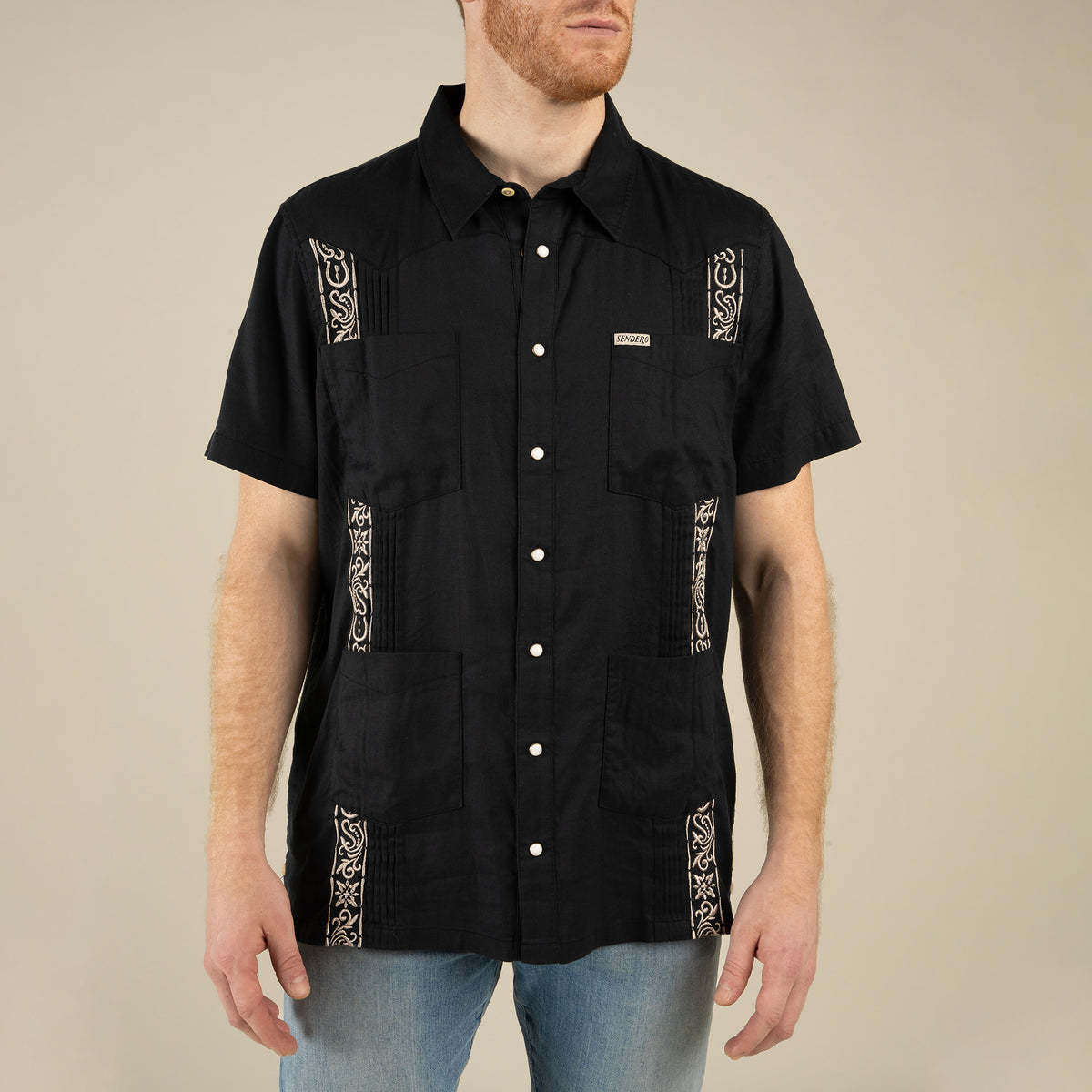 Caballero Guayabera Short Sleeve Shirt - Black