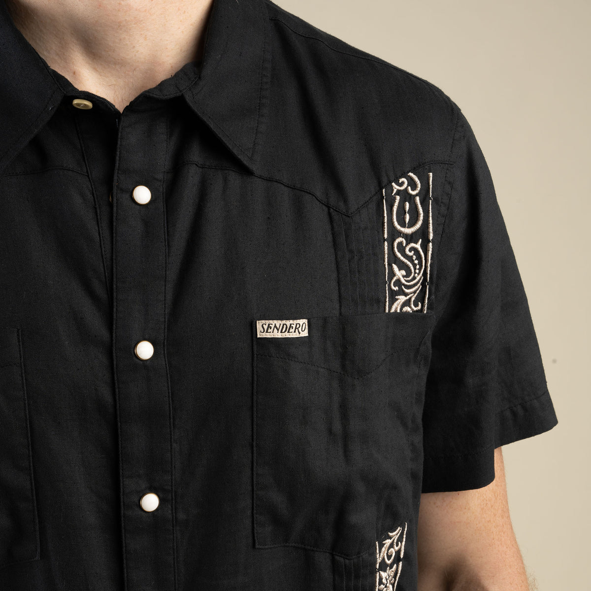 Caballero Guayabera Short Sleeve Shirt - Black