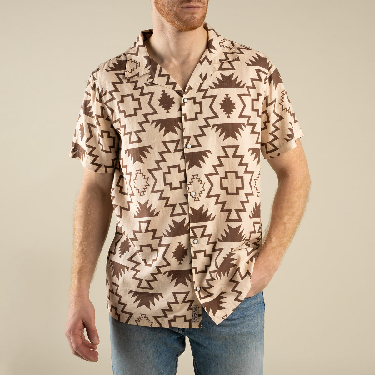 The Padre Shirt - Chama Chevron - Cream/Brown