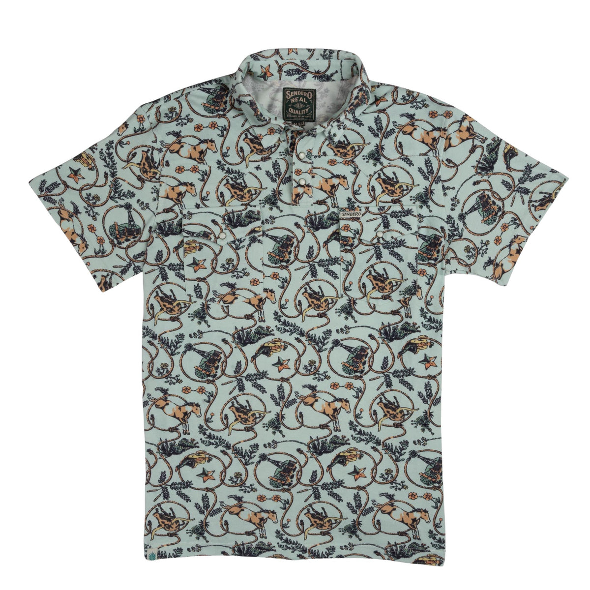 Cantina Pique Polo Short Sleeve Shirt - High Lonesome - Dusty Teal