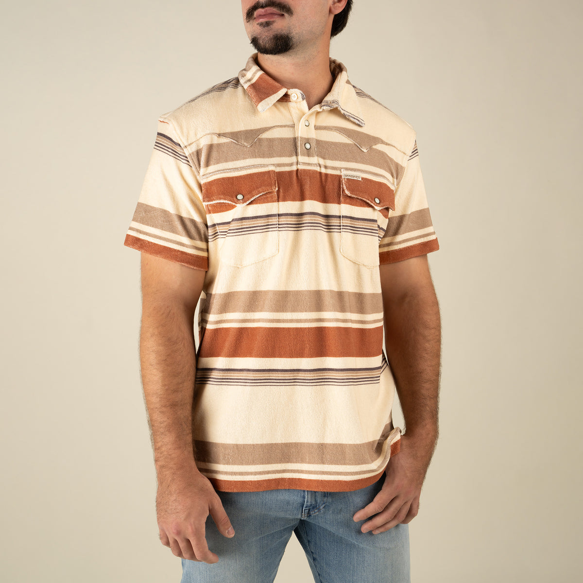 Cantina Terry Polo- Sonora Stripe - Cream/Brown