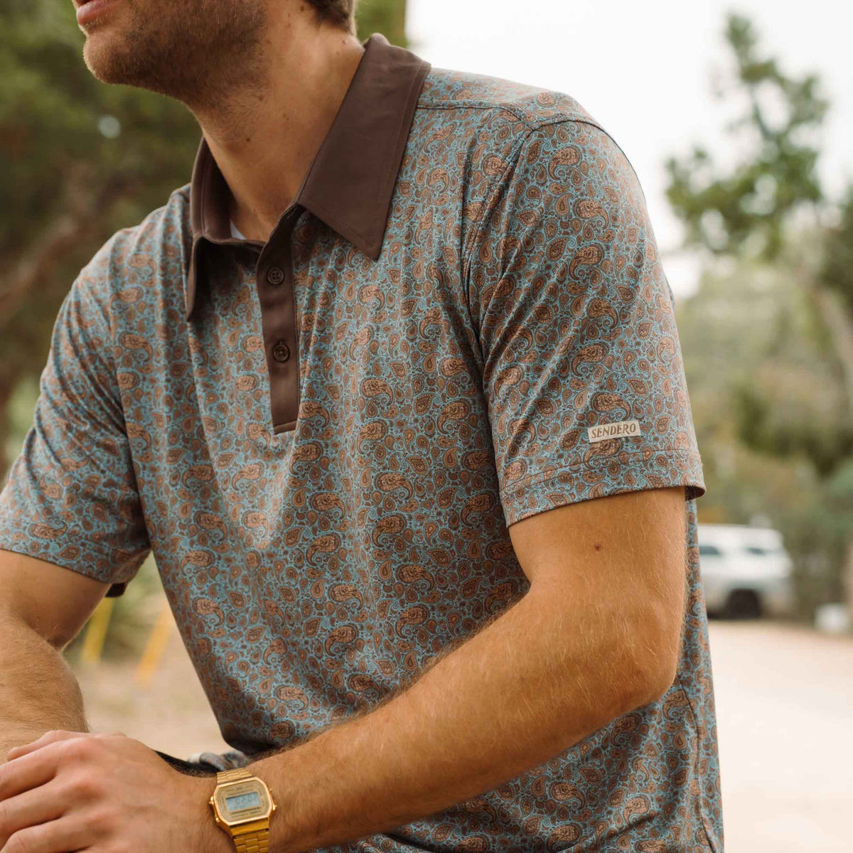 High Noon Performance Polo - Wildrose Paisley - Sky Blue