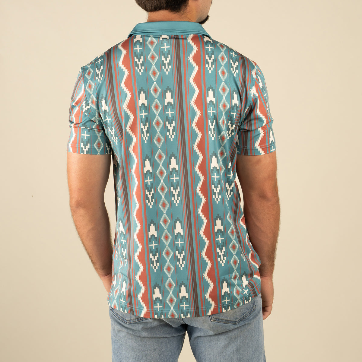 High Noon Performance Polo - Nogales Stripe - Teal/Clay