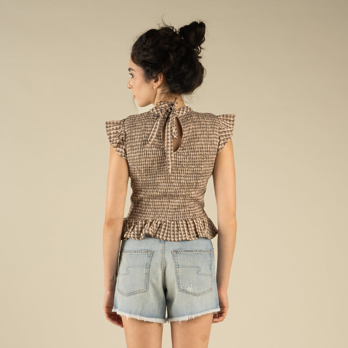 The Hattie Smock Top - Picnic Check - Brown/Cream
