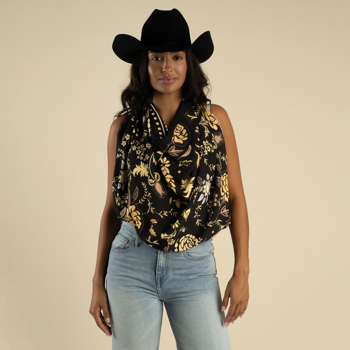 Black Floral Bandana Scarf - Black