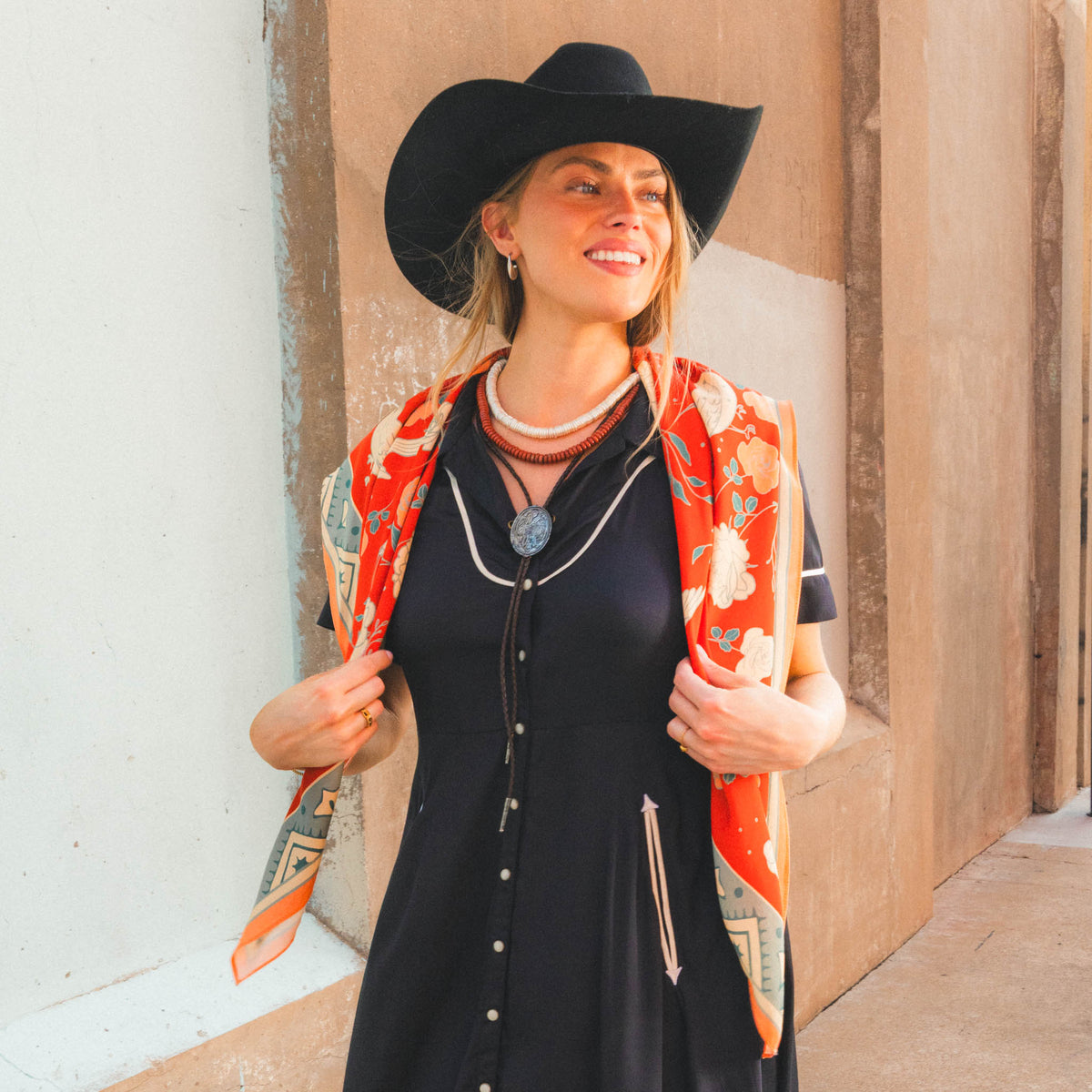 Rose Dove Bandana Scarf - Red/Teal