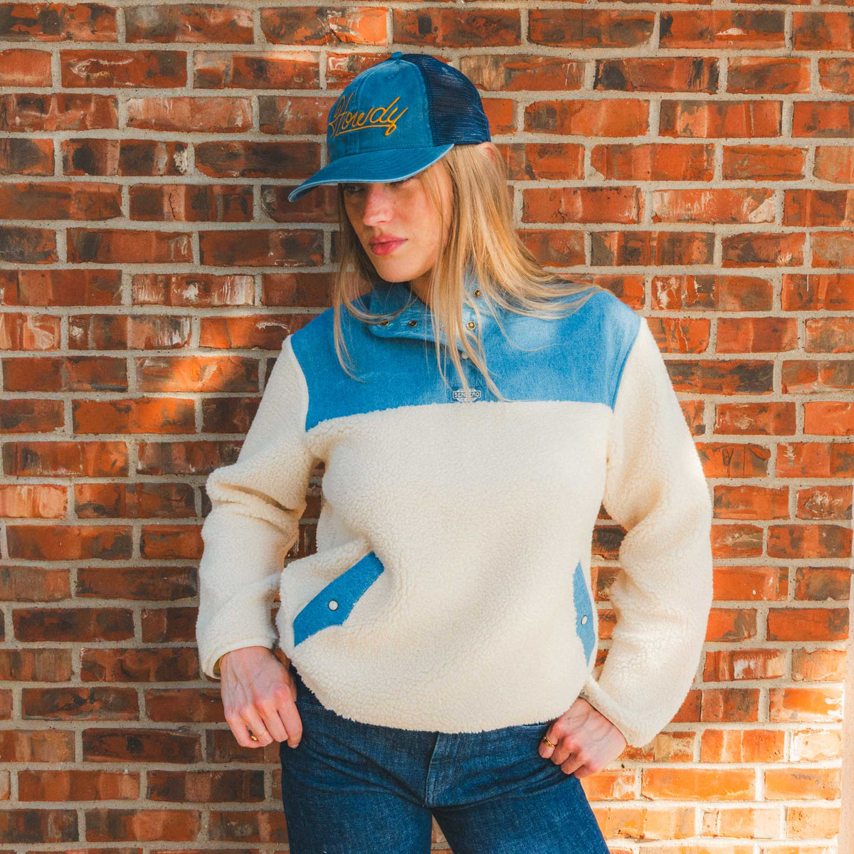Women's Bariloche Fleece Pullover - Blue/Cream