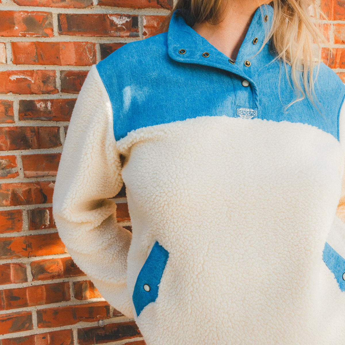 Women's Bariloche Fleece Pullover - Blue/Cream