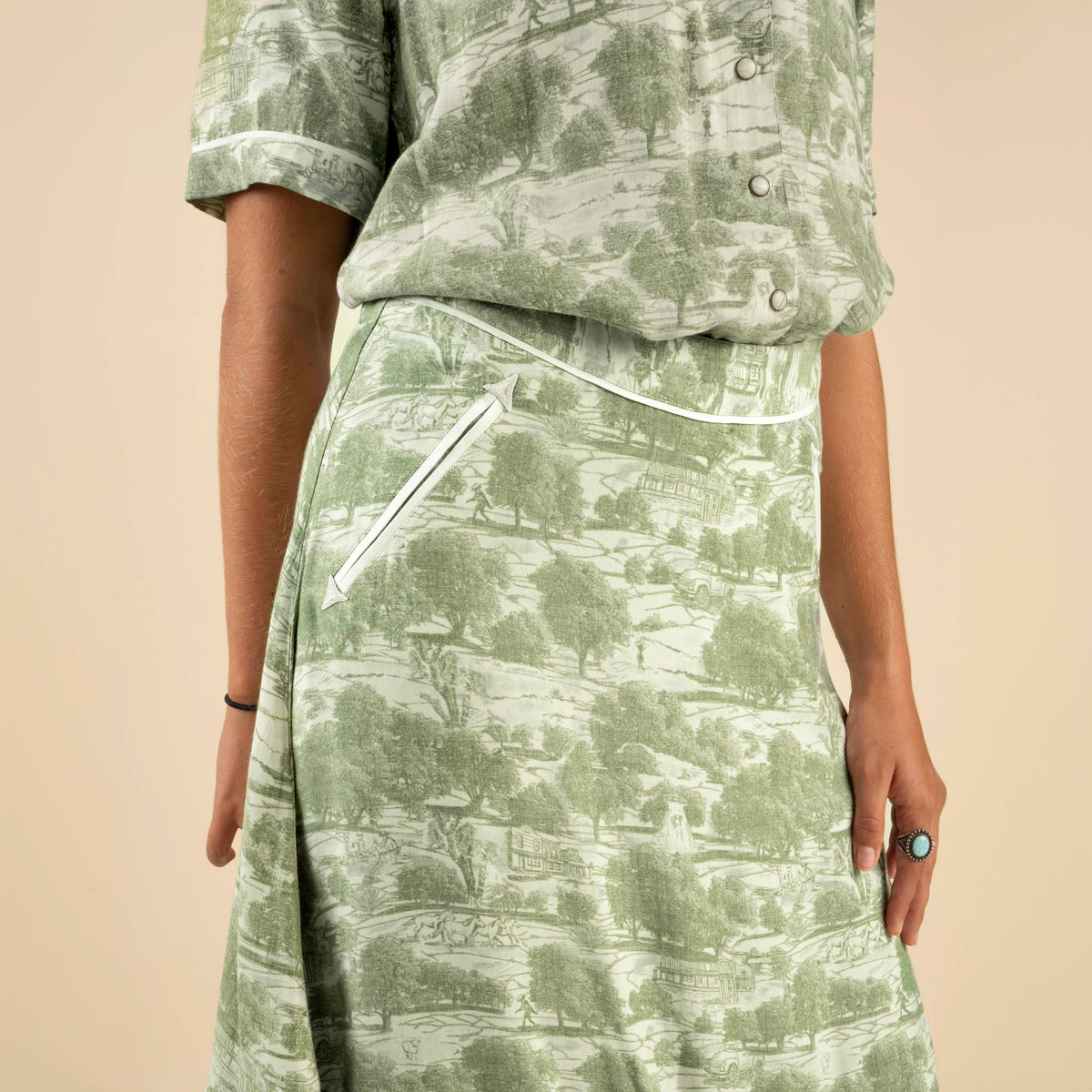 Cheyenne Western Skirt - Mint Green - Aurora Print