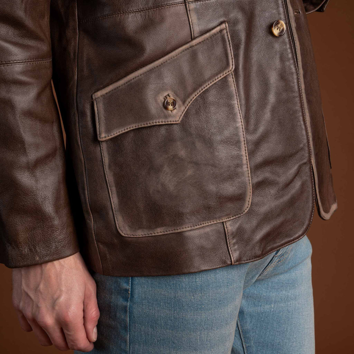 David Allan Leather Blazer - Distressed Cognac