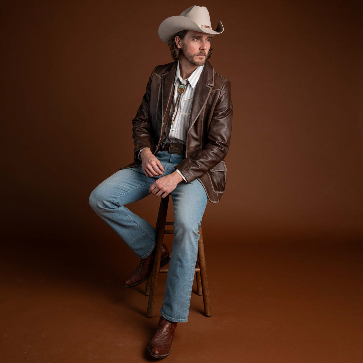 David Allan Leather Blazer - Distressed Cognac