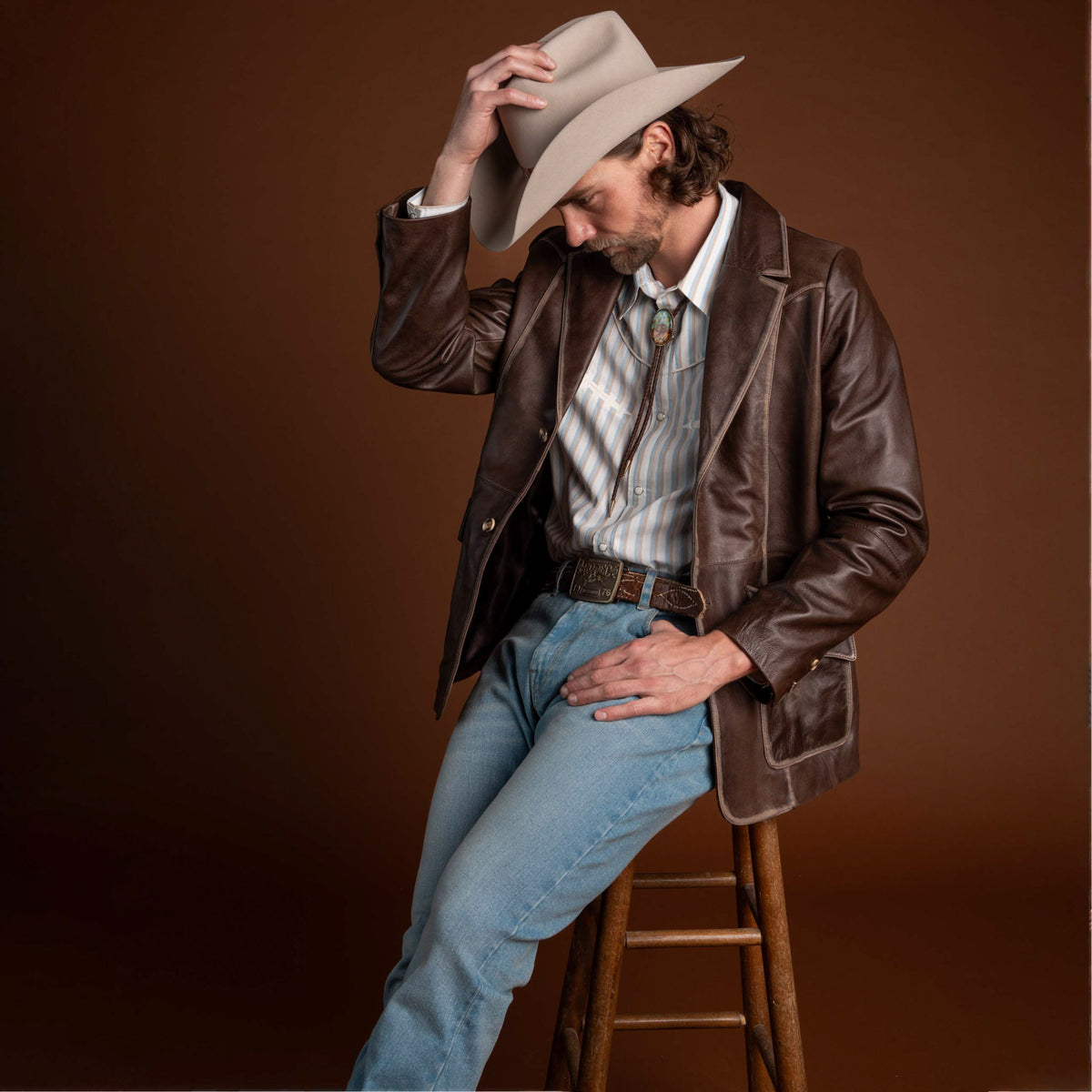 David Allan Leather Blazer - Distressed Cognac