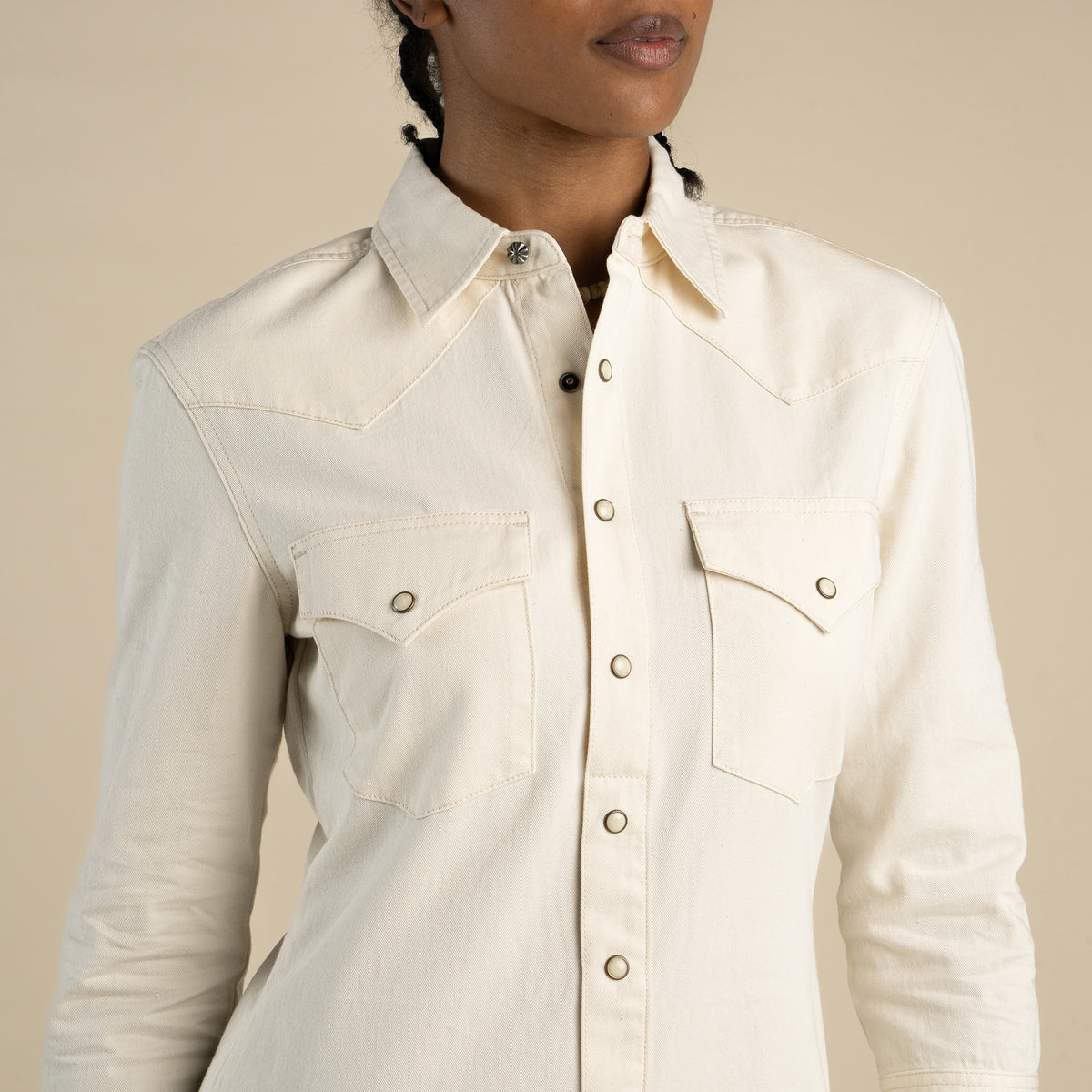 The Annie Pearl Snap Shirtdress - Ecru