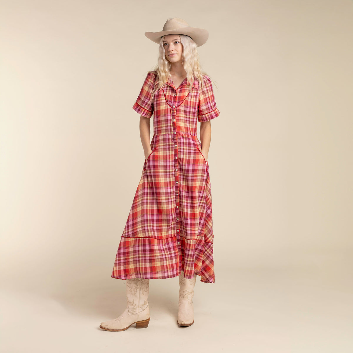 La Dahlia Dress - Rose Plaid