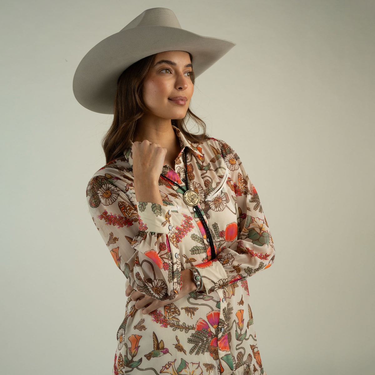 Piper Western Dress - Pollinator - Cream