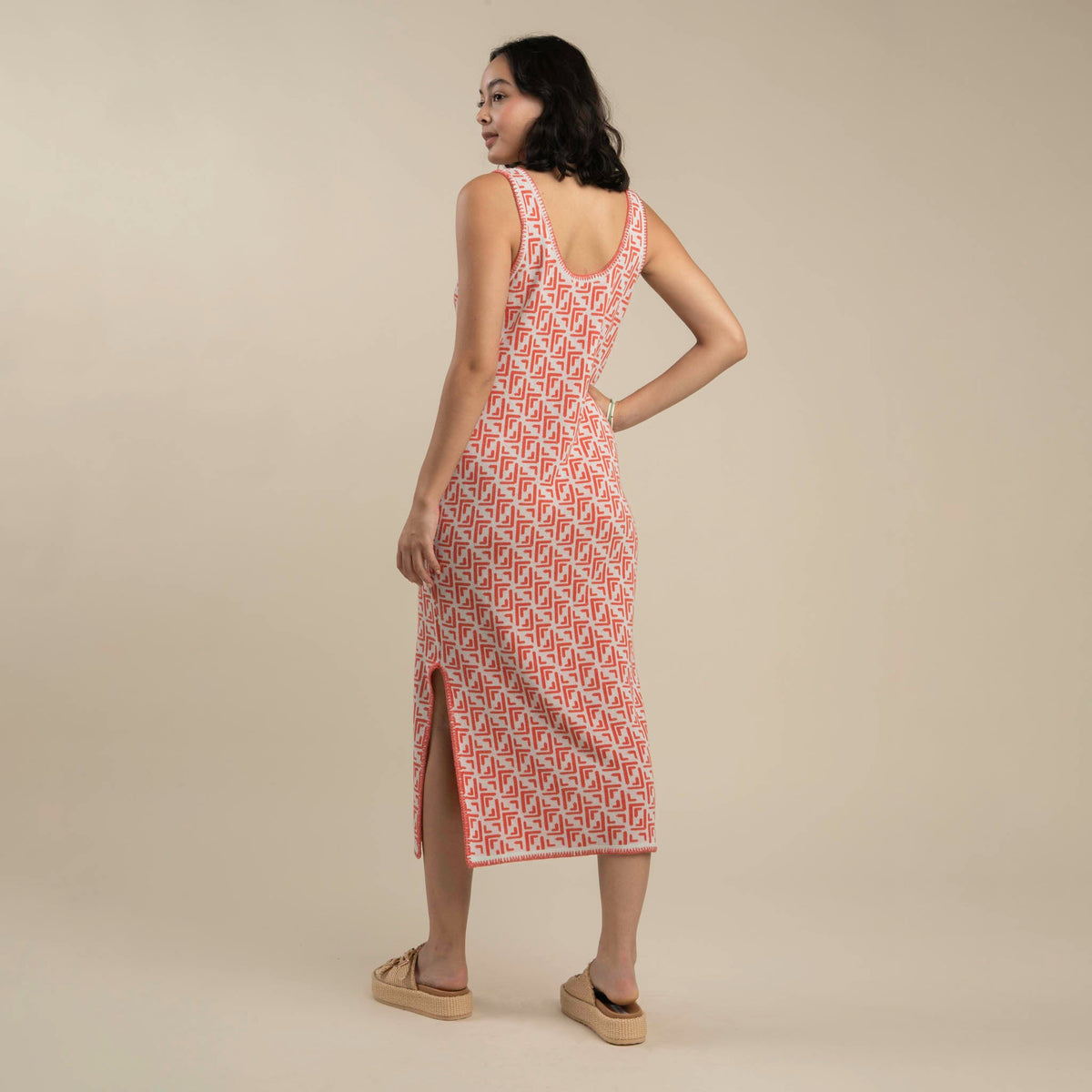 Puebla Knit Dress - Mosaic Dress - Coral