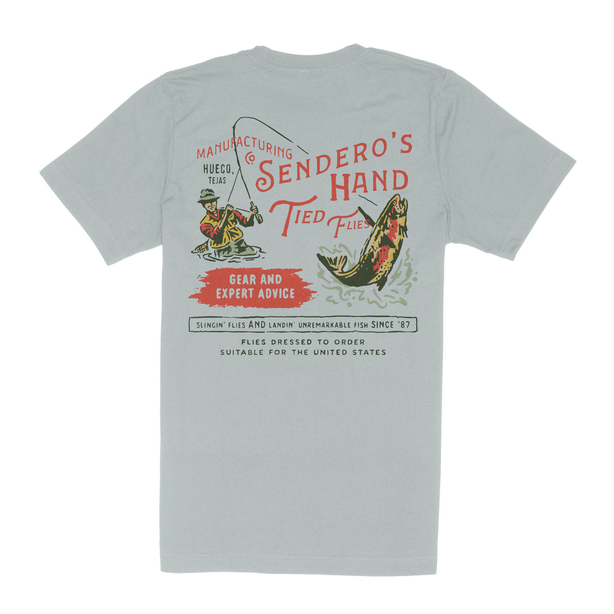 Hand Tied Flies T-Shirt - Big Sky Blue