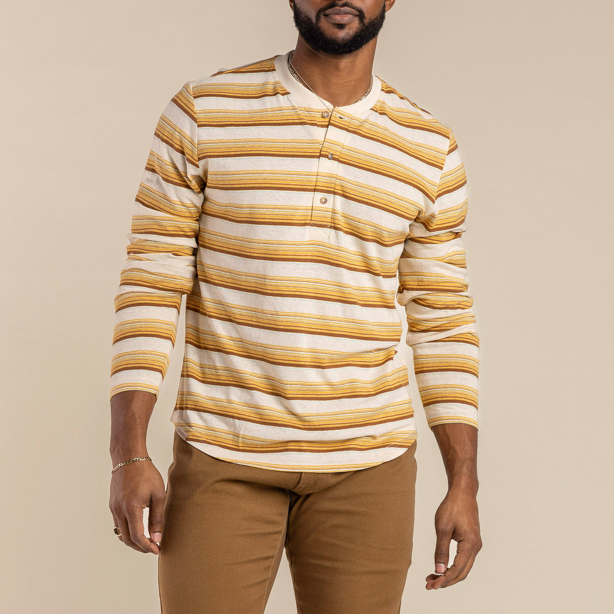The Maverick Henley - Striped Brown