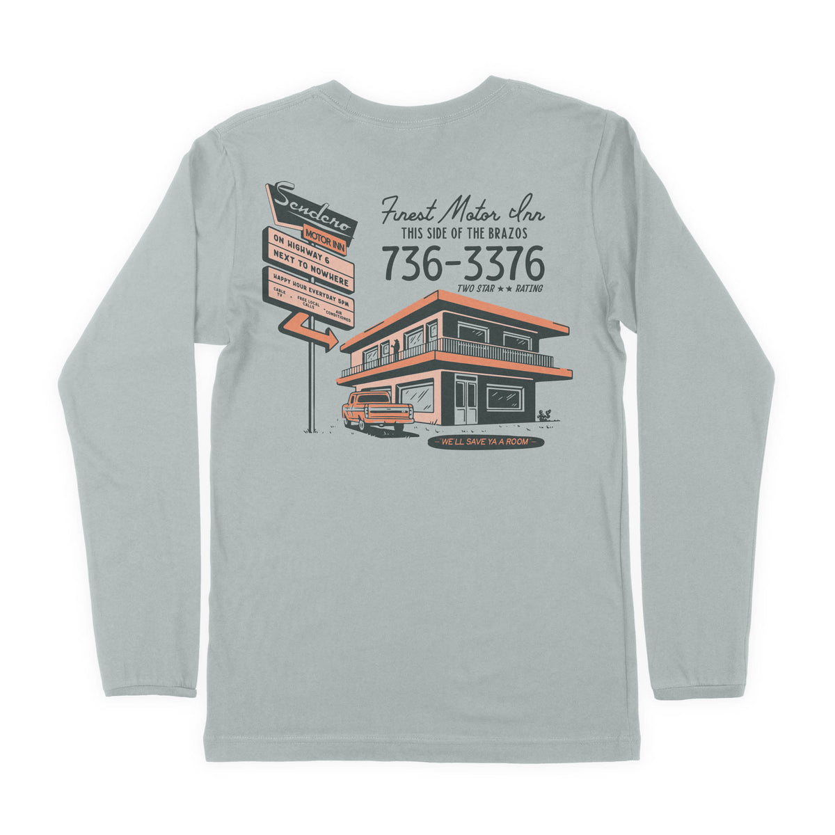 Motor Inn Long Sleeve T-Shirt - Sterling Blue