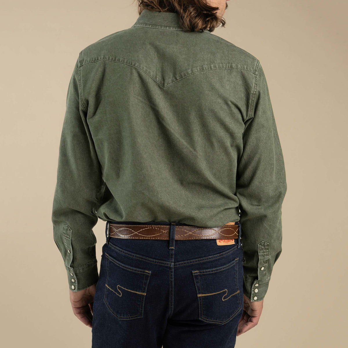 The Wyatt Pearl Snap Long Sleeve Denim Shirt - Faded Olive