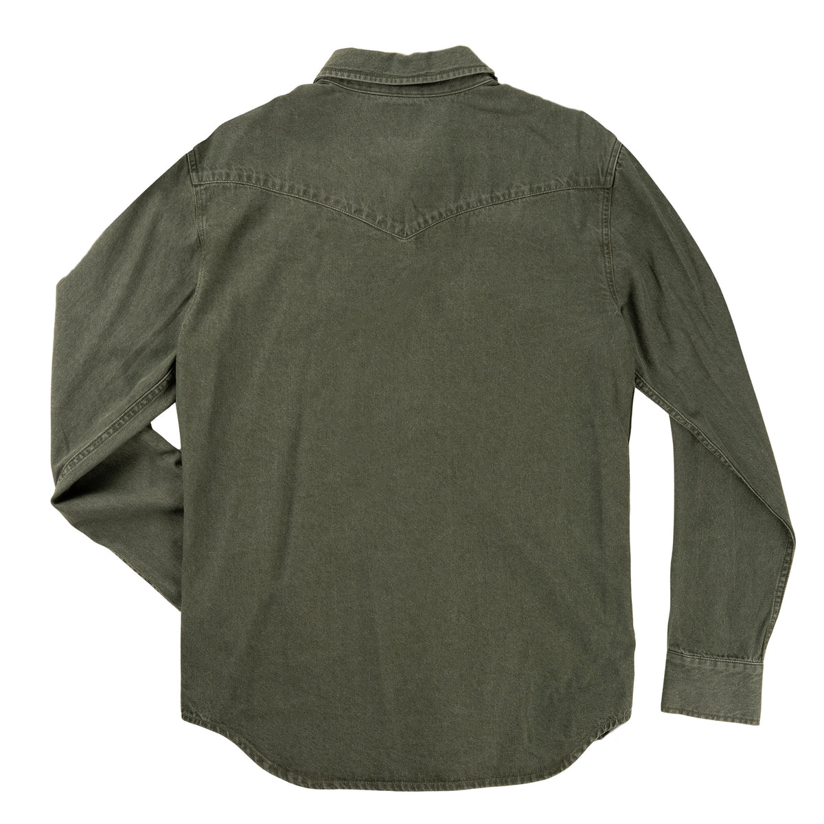 The Wyatt Pearl Snap Long Sleeve Denim Shirt - Faded Olive