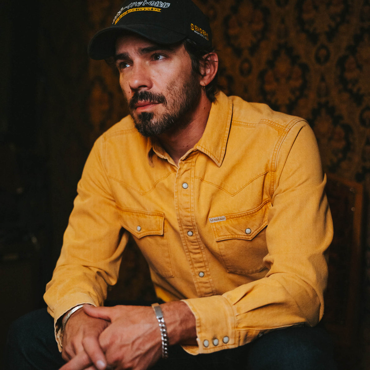 The Wyatt Pearl Snap Long Sleeve Denim Shirt - Faded Gold