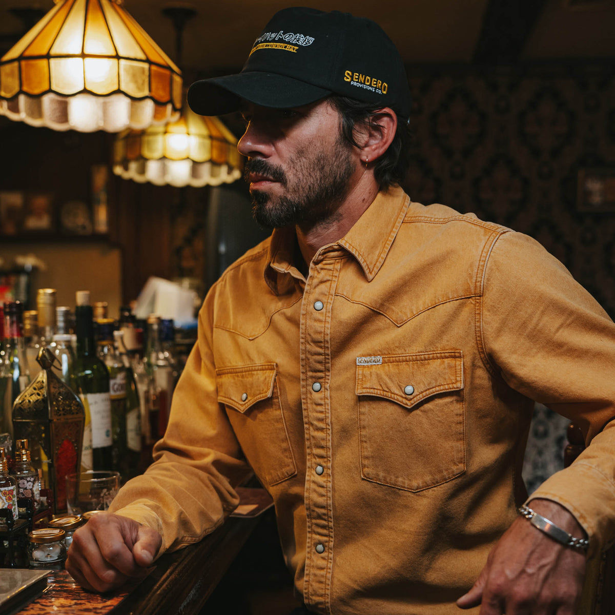 The Wyatt Pearl Snap Long Sleeve Denim Shirt - Faded Gold