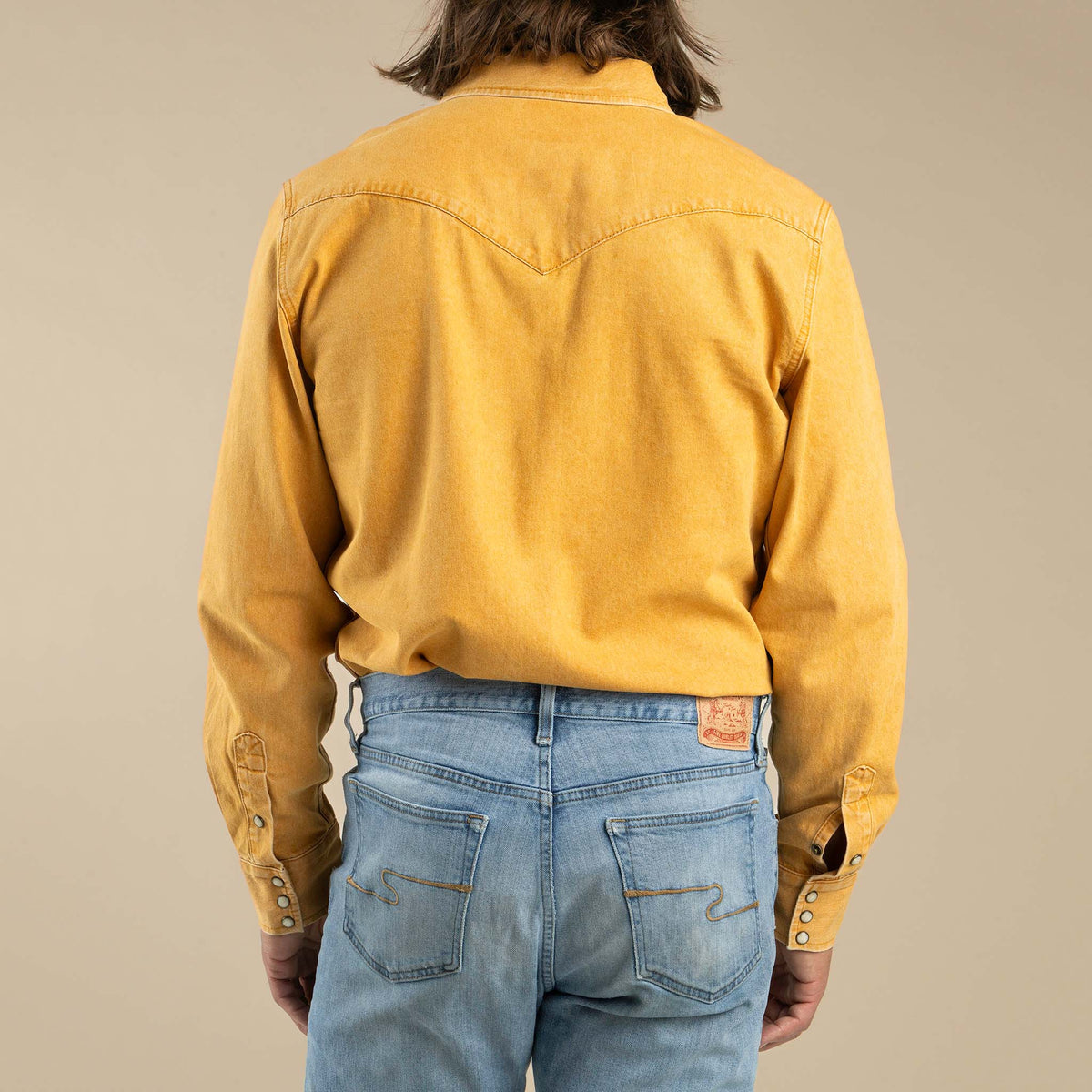 The Wyatt Pearl Snap Long Sleeve Denim Shirt - Faded Gold