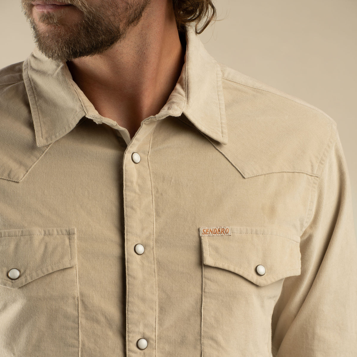 The Wyatt Pearl Snap Long Sleeve Corduroy Shirt - Cream
