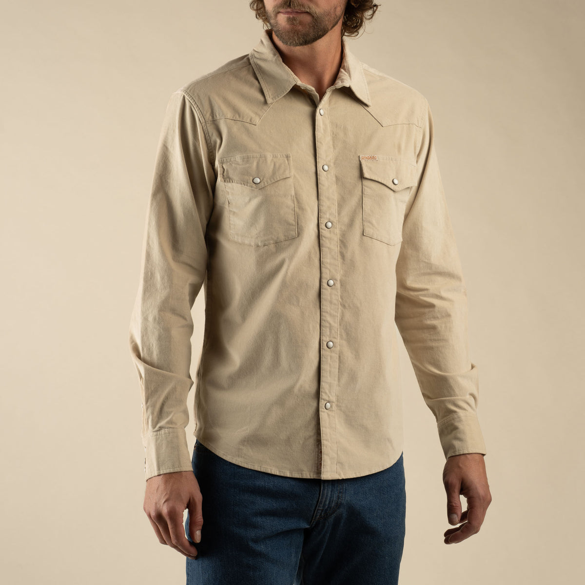 The Wyatt Pearl Snap Long Sleeve Corduroy Shirt - Cream