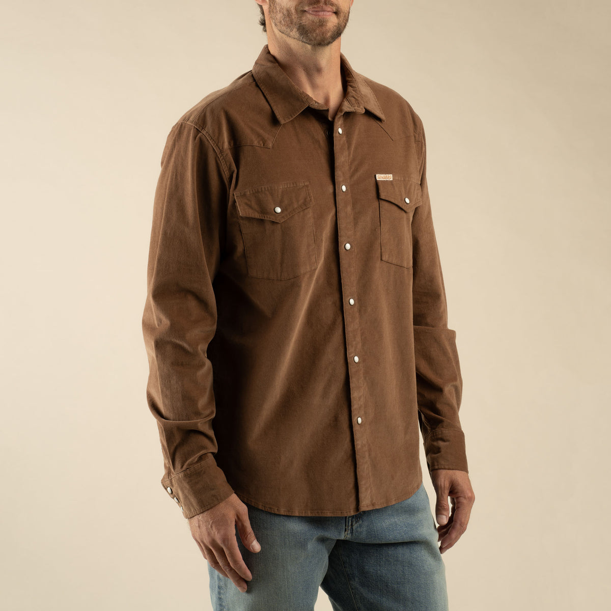 The Wyatt Pearl Snap Long Sleeve Corduroy Shirt - Brown