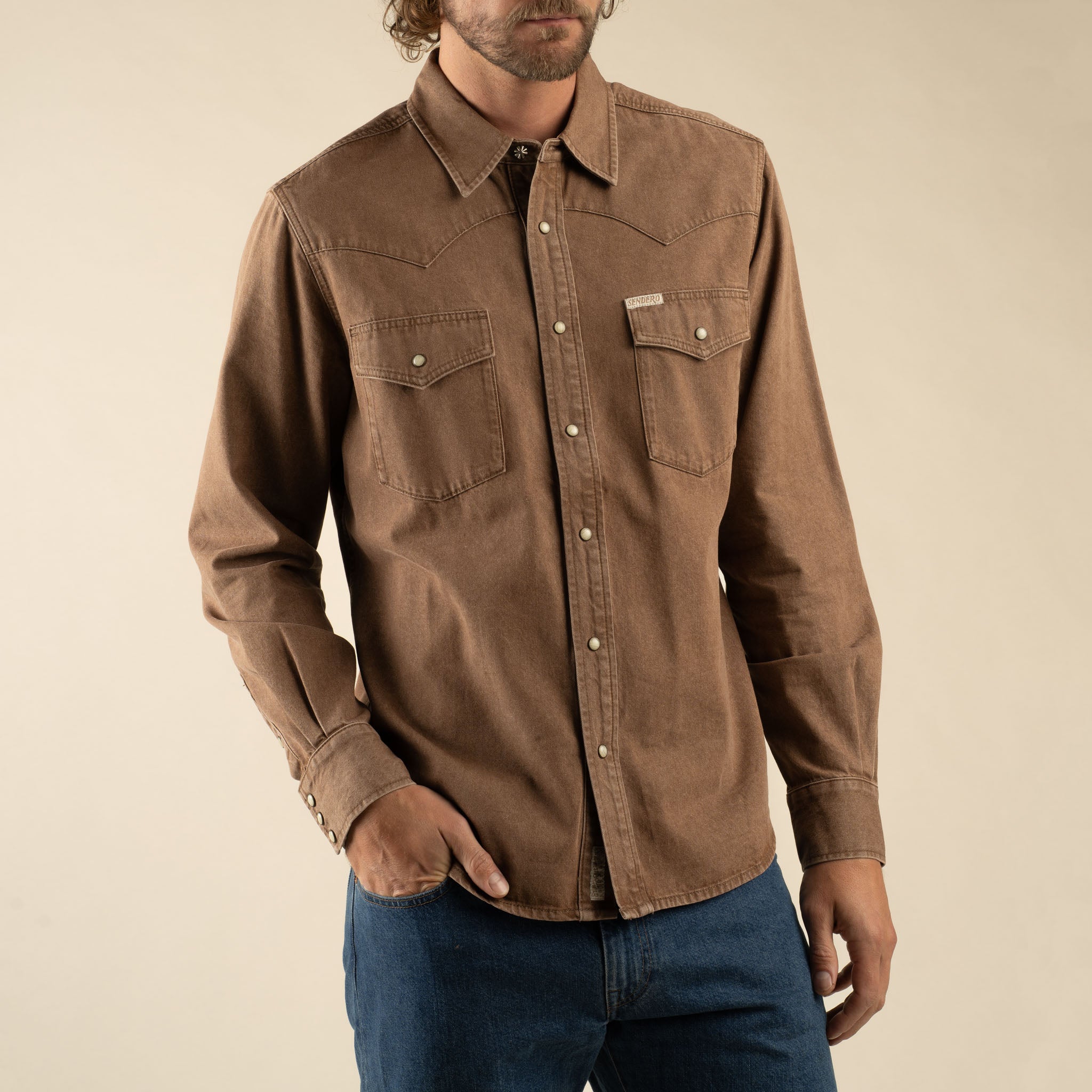 The Wyatt Pearl Snap Long Sleeve Denim Shirt