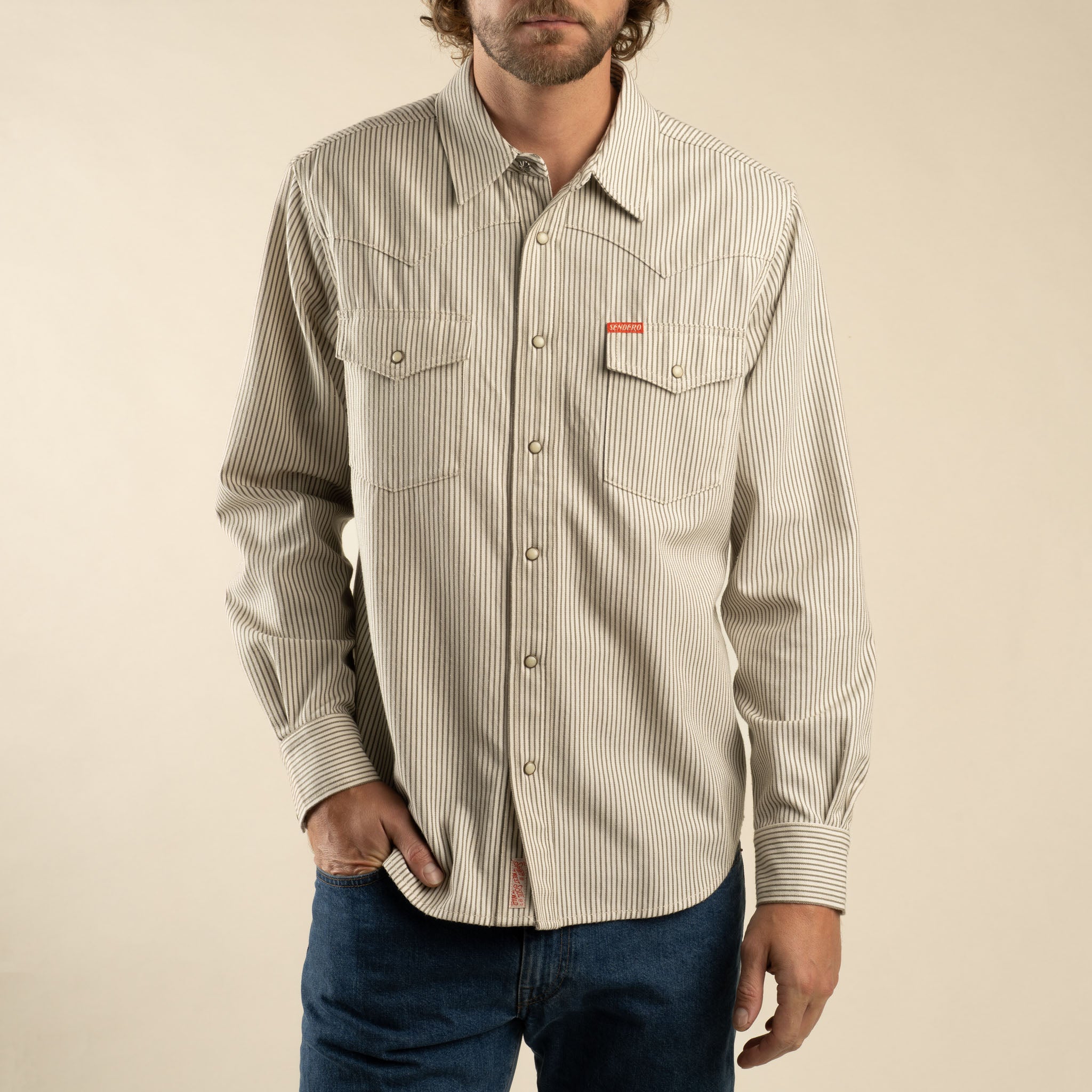 The Wyatt Pearl Snap Long Sleeve Denim Shirt