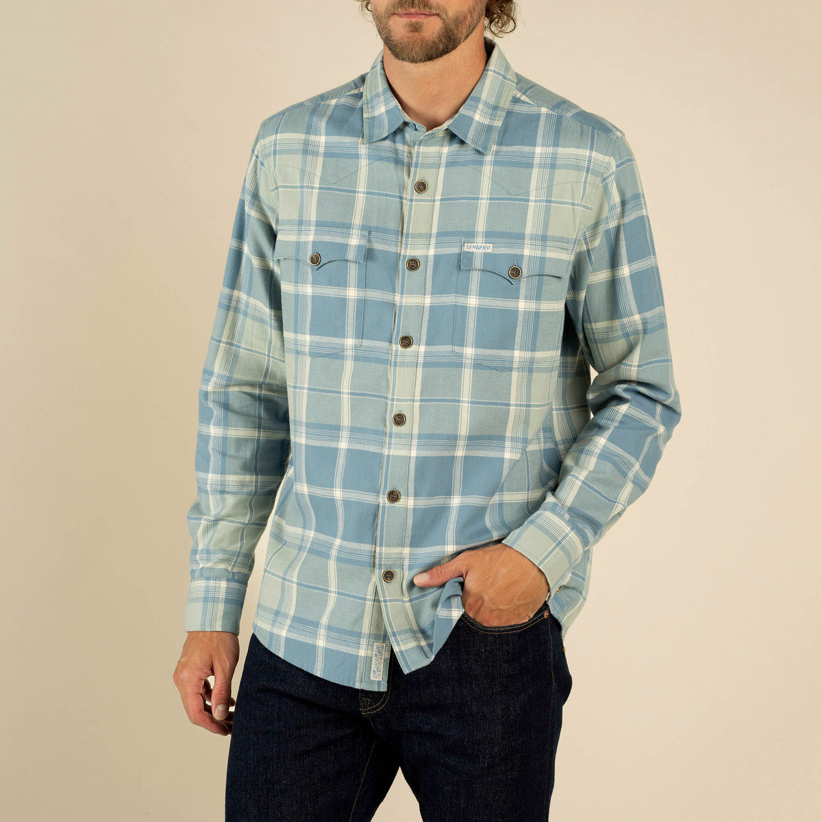 Durango Flannel - Midweight - Blue/Cream