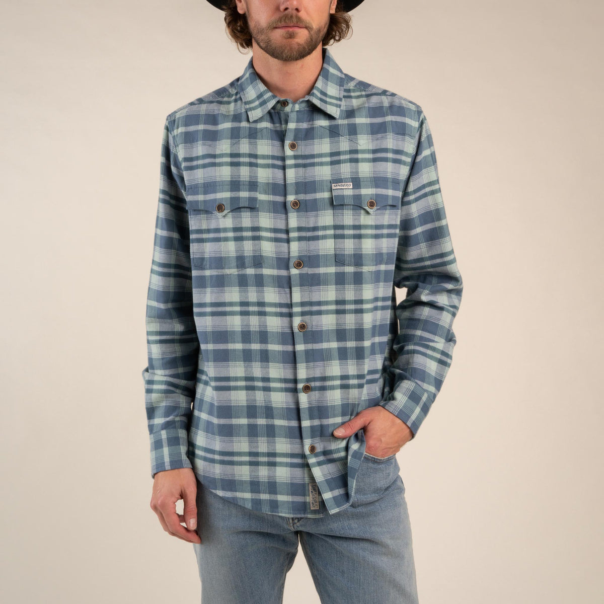 Durango Flannel - Lightweight Stretch - Teal/Blue